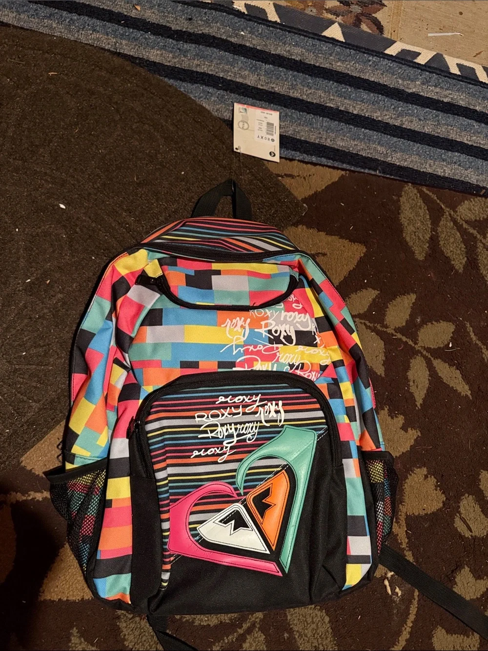 Roxy Multicolor Striped Backpack with Heart Patch
